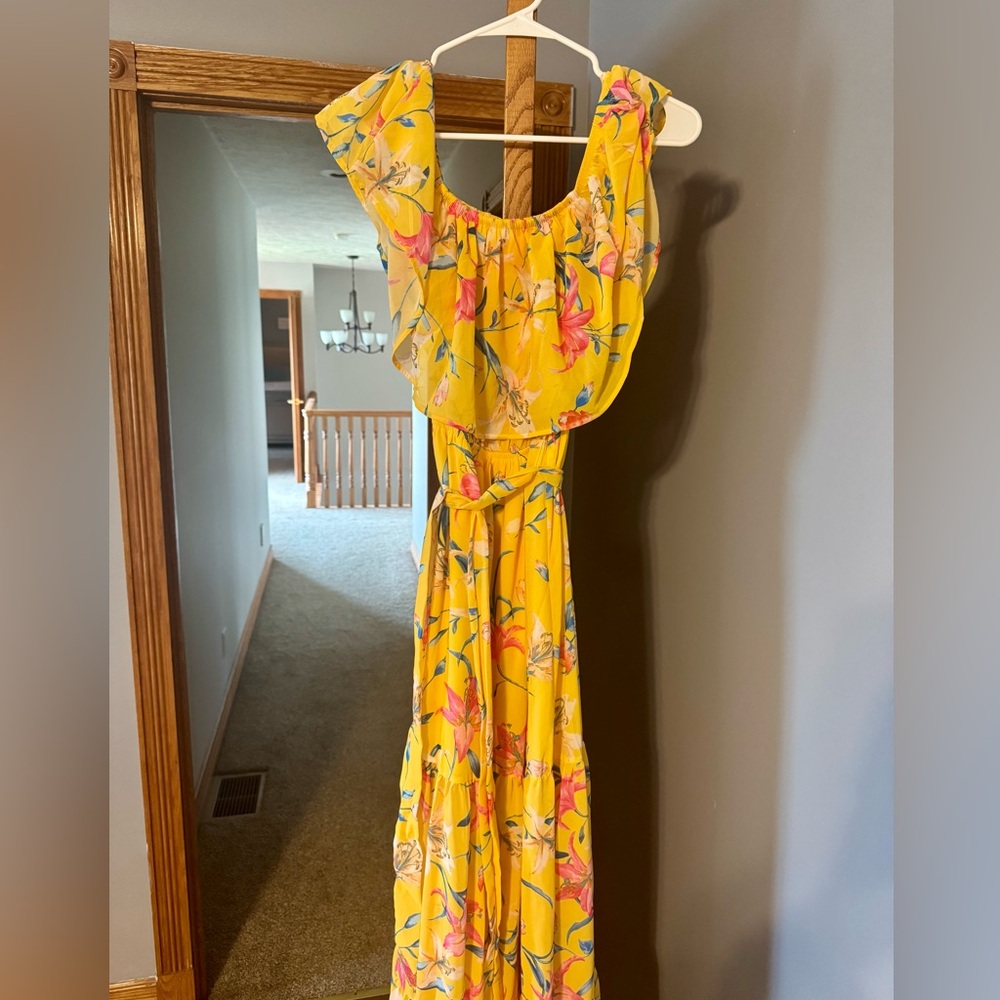 Pink Lily One Shoulder Floral Yellow Dress